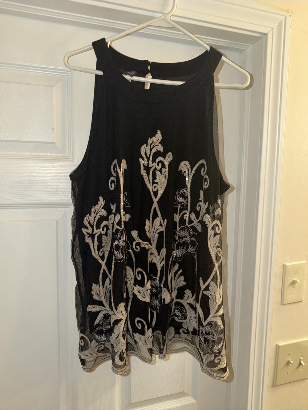 Alfani Black Camisole with Tan  Floral Embroidery